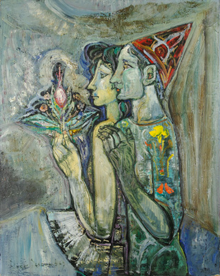 Arlequin et Colombine, huile sur massonite, 1967, collection Hôtel mon Repos, GE